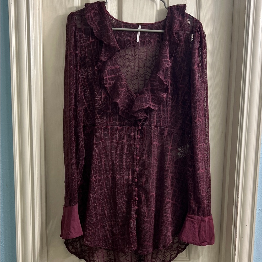 Free People Shirt Women Medium Sheer Purple Lace